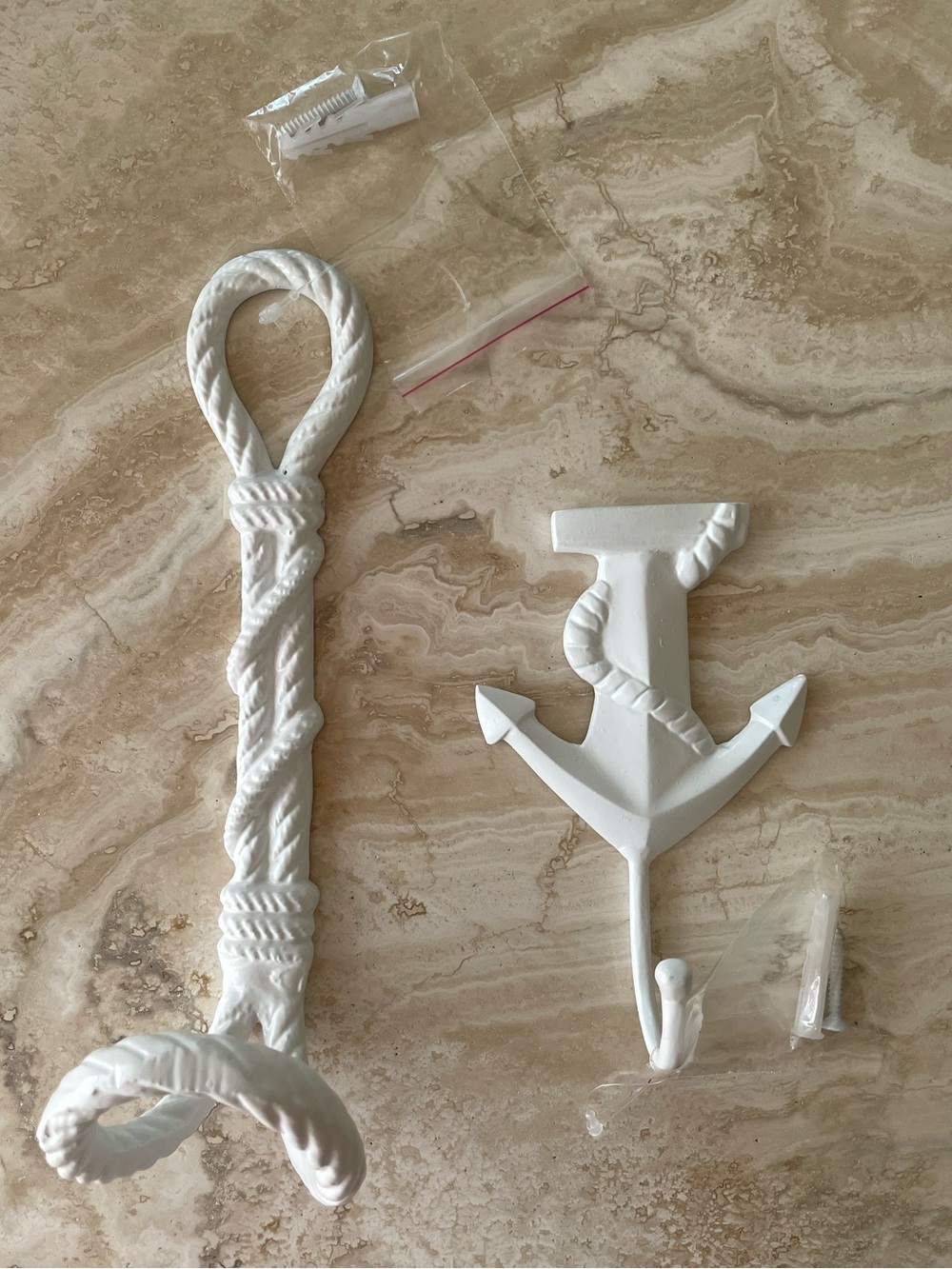 NWT White Nautical Rope & Anchor Wall Hooks - Set of 2